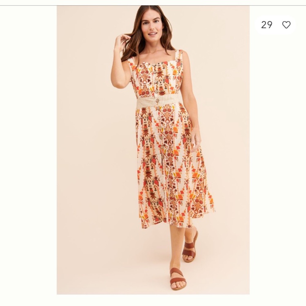 Agua Bendita Goldenrod Button Midi Dress